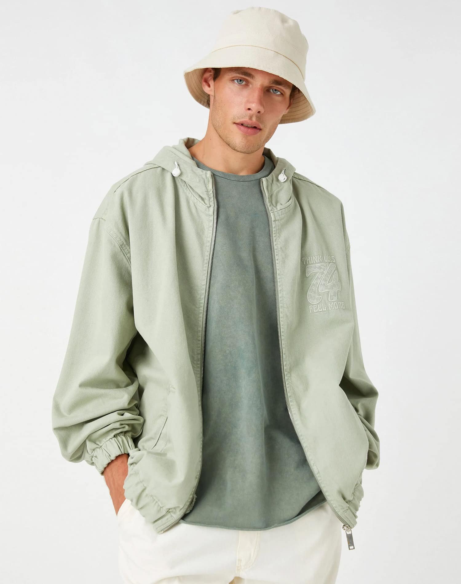 Hooded Denim Jacket Zipper Detail