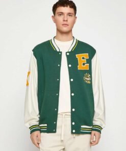 College Jacket Bomber Collar Embroidered Detailed Snap Buttons Pocket